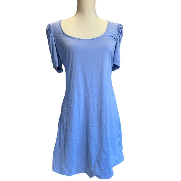 Juicy Couture Dresses & Skirts - JUICY COUTURE BABY BLUE FIT N FLARE FLOWY DRESS ROMANTIC ROOCHED SLEEVE SOFT